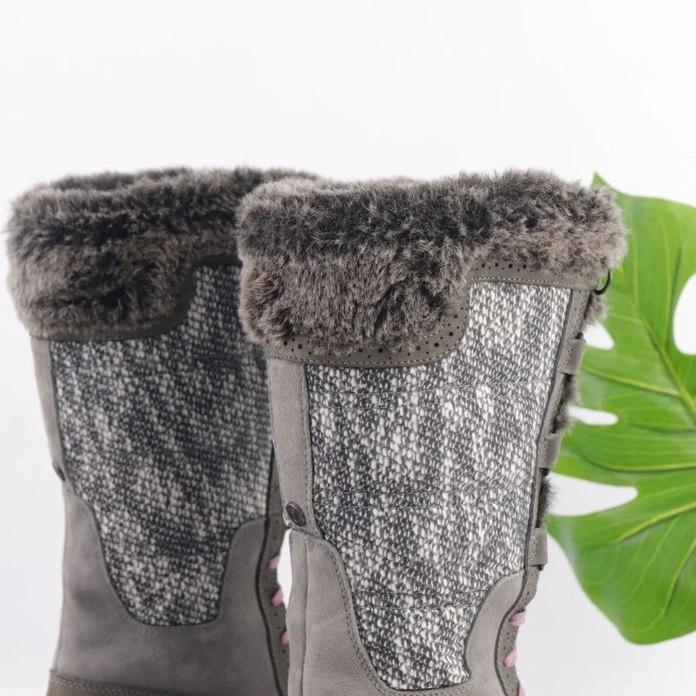 The North Face Womens Shellista Boots Size 8 Tall Waterproof Gray Lace Up Furry